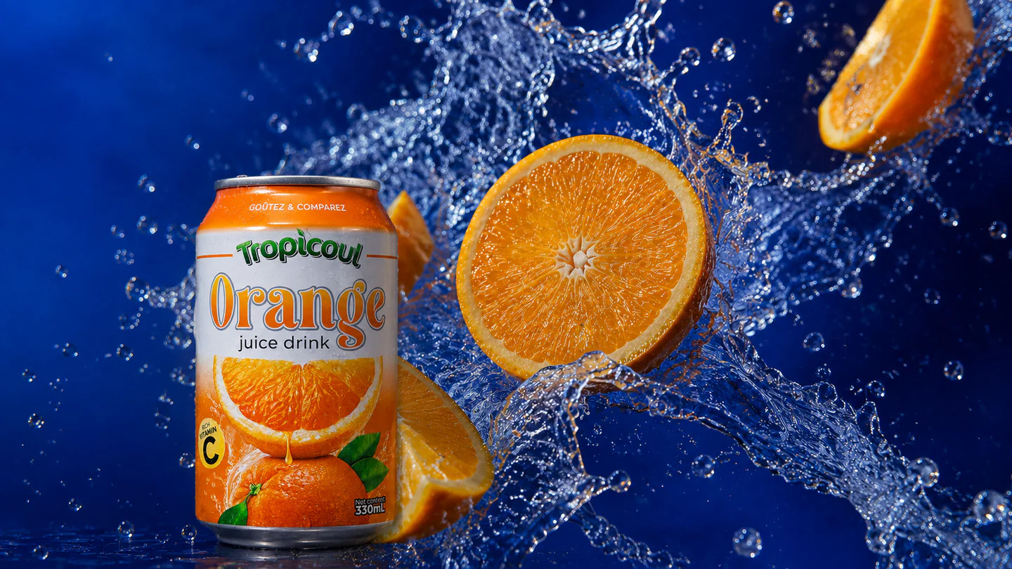 Tropicoul Orange — la fraîcheur prend vie, photographie éditoriale.