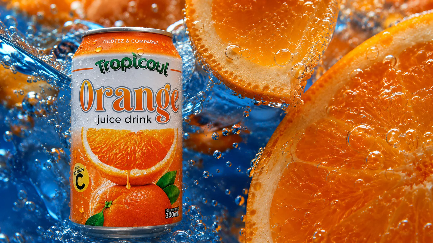 Tropicoul Orange — bulles, matière et lumière, photographie éditoriale.