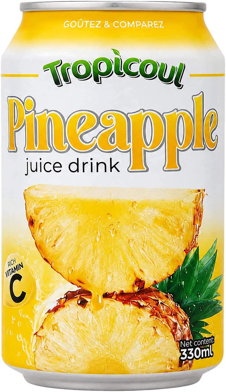Canette Tropicoul Ananas 330 ml, vue de face.